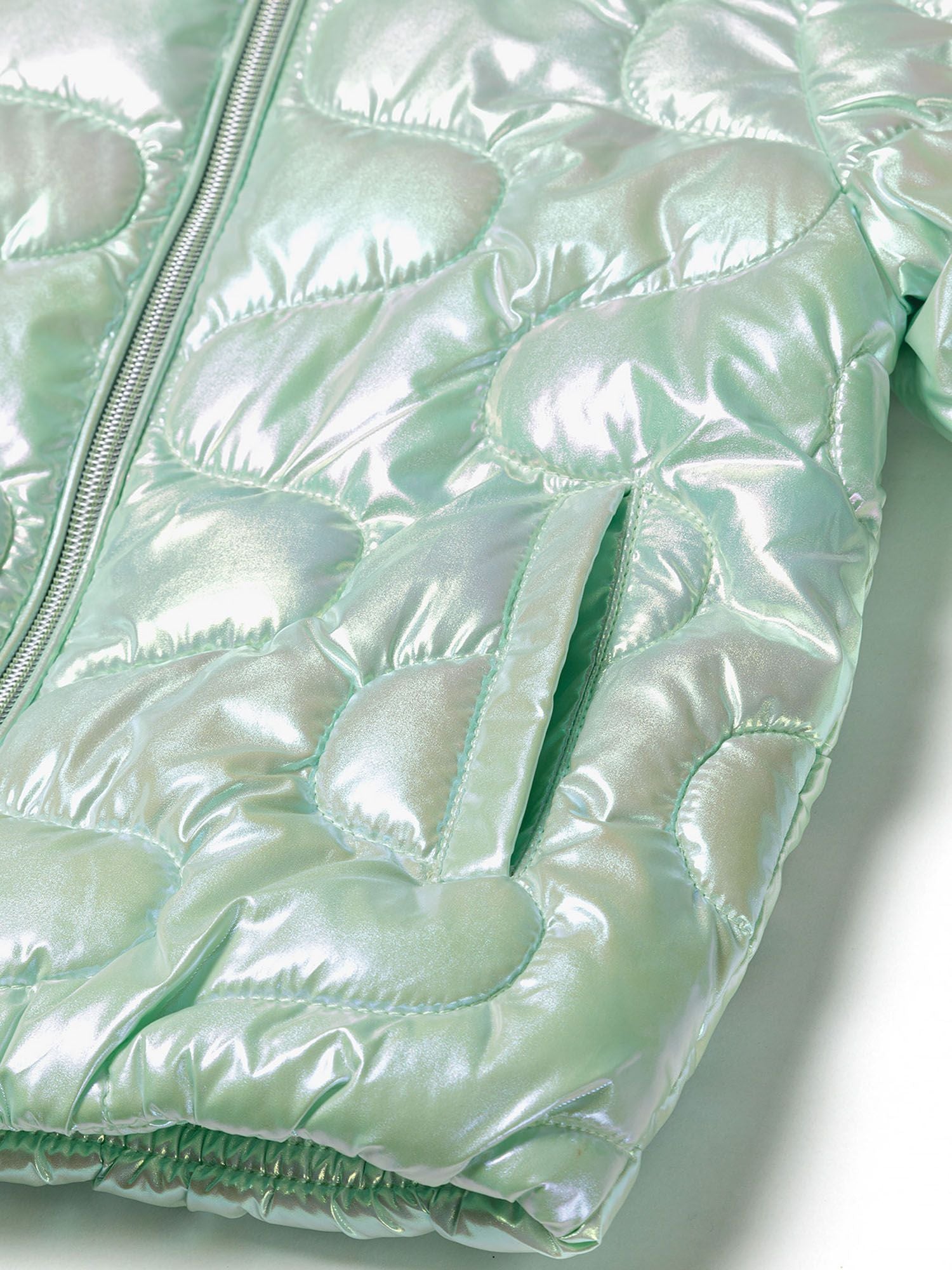 Quilted Puffer Jacket, Mint Green, Iridescent - 5