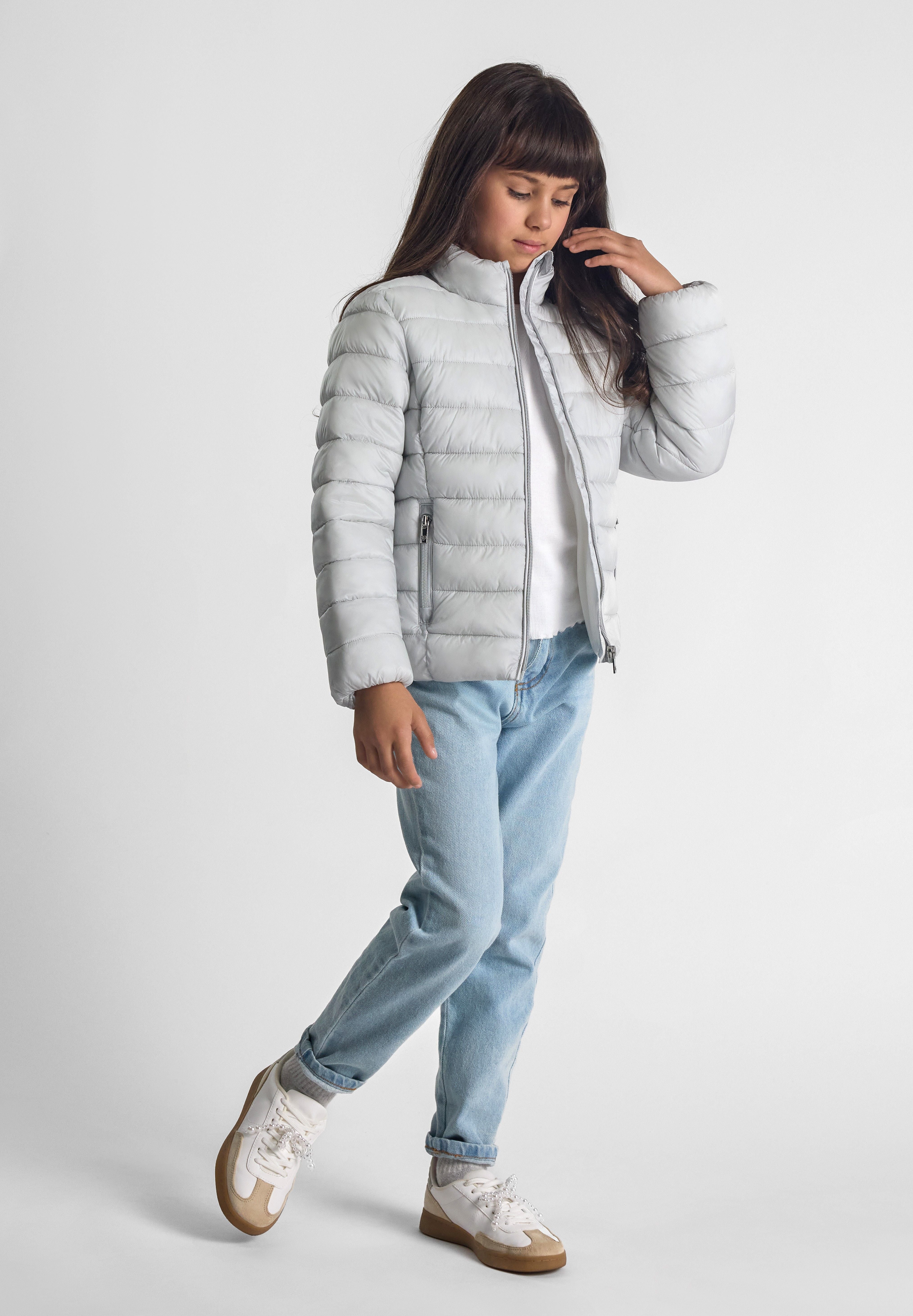 Quilted Puffer Jacket, Silver, Lightweight - 1