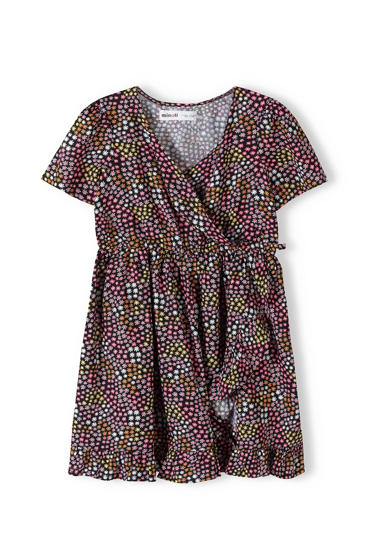 Wrap Dress, Multicolour Star Print, Frill Hem - 2