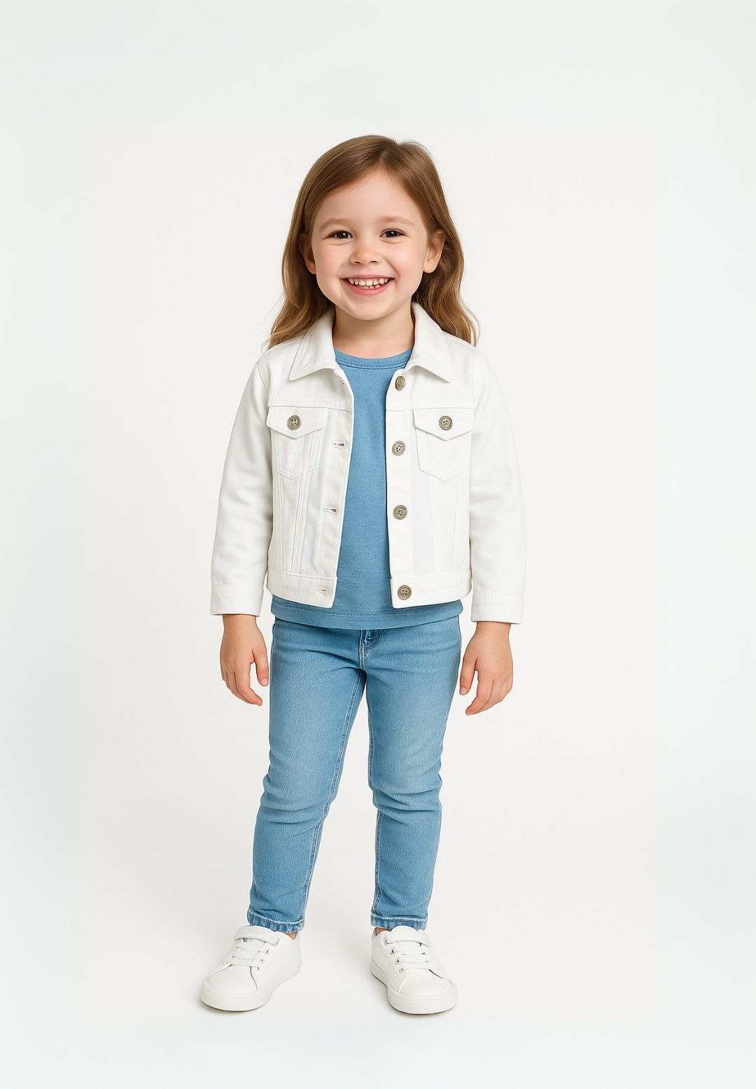 White Acid Wash Denim Jacket, Long Sleeve - 1
