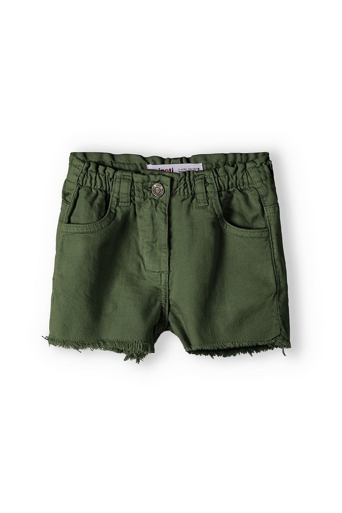 Twill Shorts, Paperbag Waist, Frayed Hem, Khaki - 2
