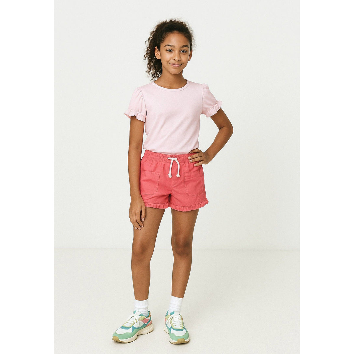 Girls' shorts in bright pink — complete product view for square Shop card