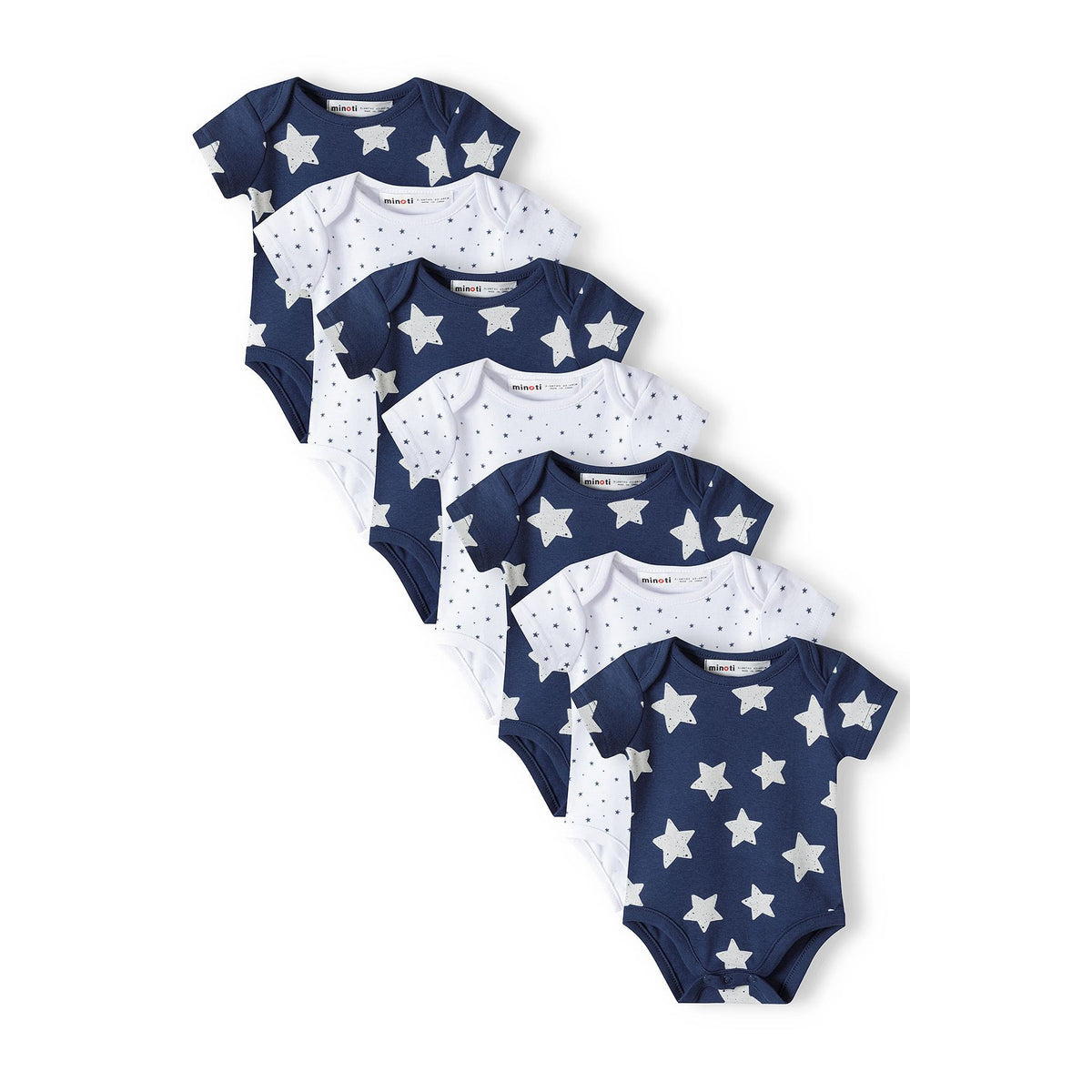 Baby short-sleeved bodysuits 7-pack in navy and white — complete product view for square Shop card