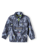 Boys windbreaker half zip black camo 1-14y with stand collar and vibrant inner lining. Ideal for spring and summer wear.