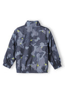 Boys windbreaker half zip black camo 1-14y in gray camo pattern with bright green accents and elastic cuffs. Perfect for transitional seasons.