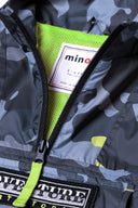 Boys windbreaker half zip black camo 1-14y, featuring black camouflage pattern, bright mesh inner lining, and durable zip closure.