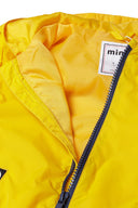 Yellow boys windbreaker jacket with hood featuring a contrasting inner lining and front zip closure. Perfect for ages 1-14 years.