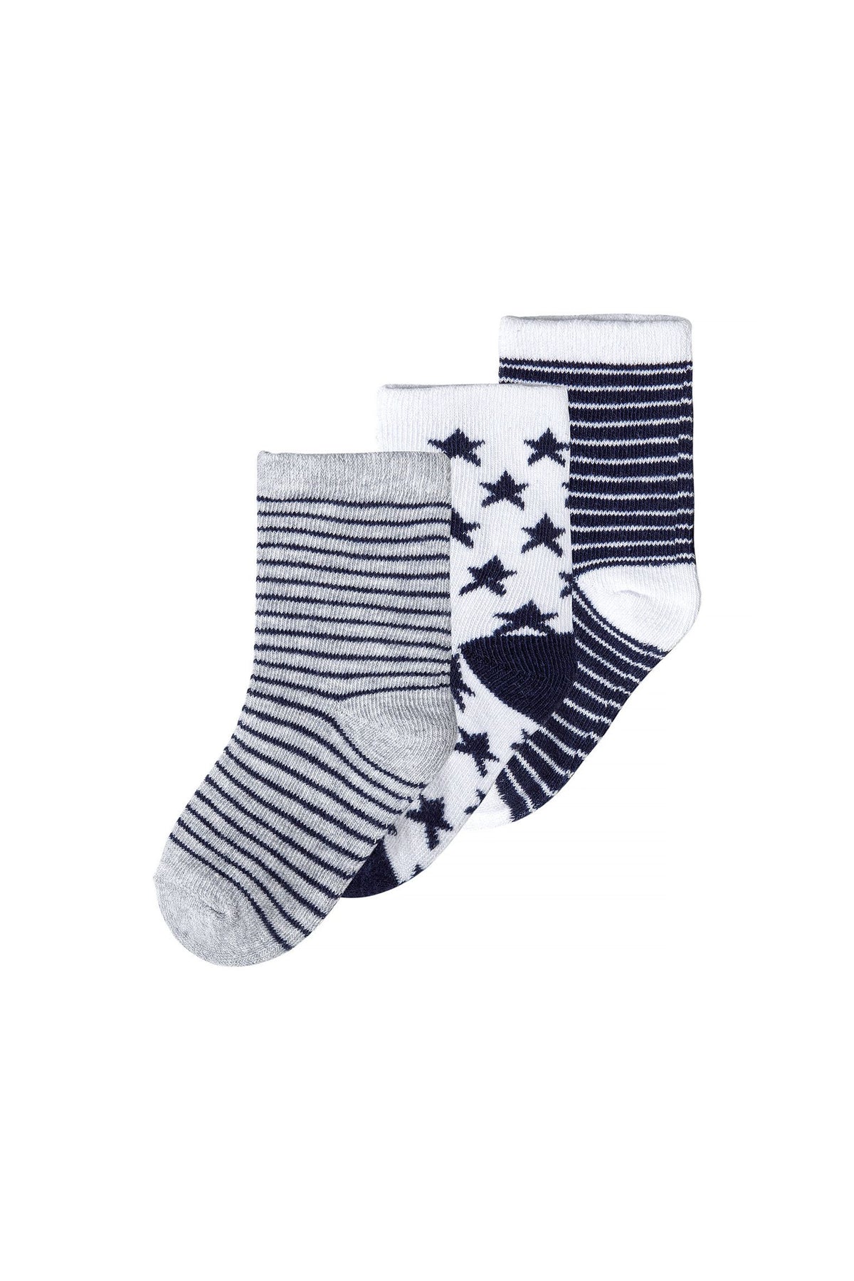 Navy, white and grey socks, three designs.