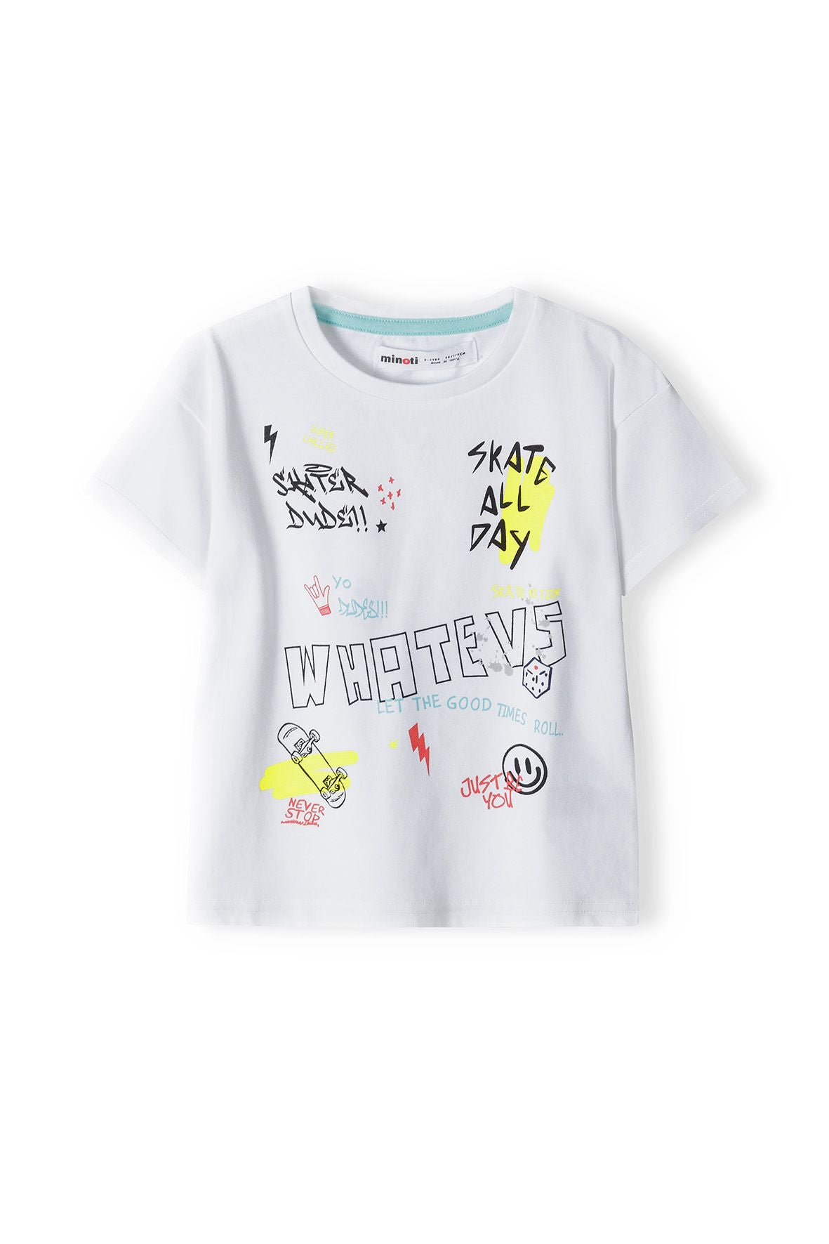 Skateboard Graphic T-Shirt, White, Short Sleeve - 2