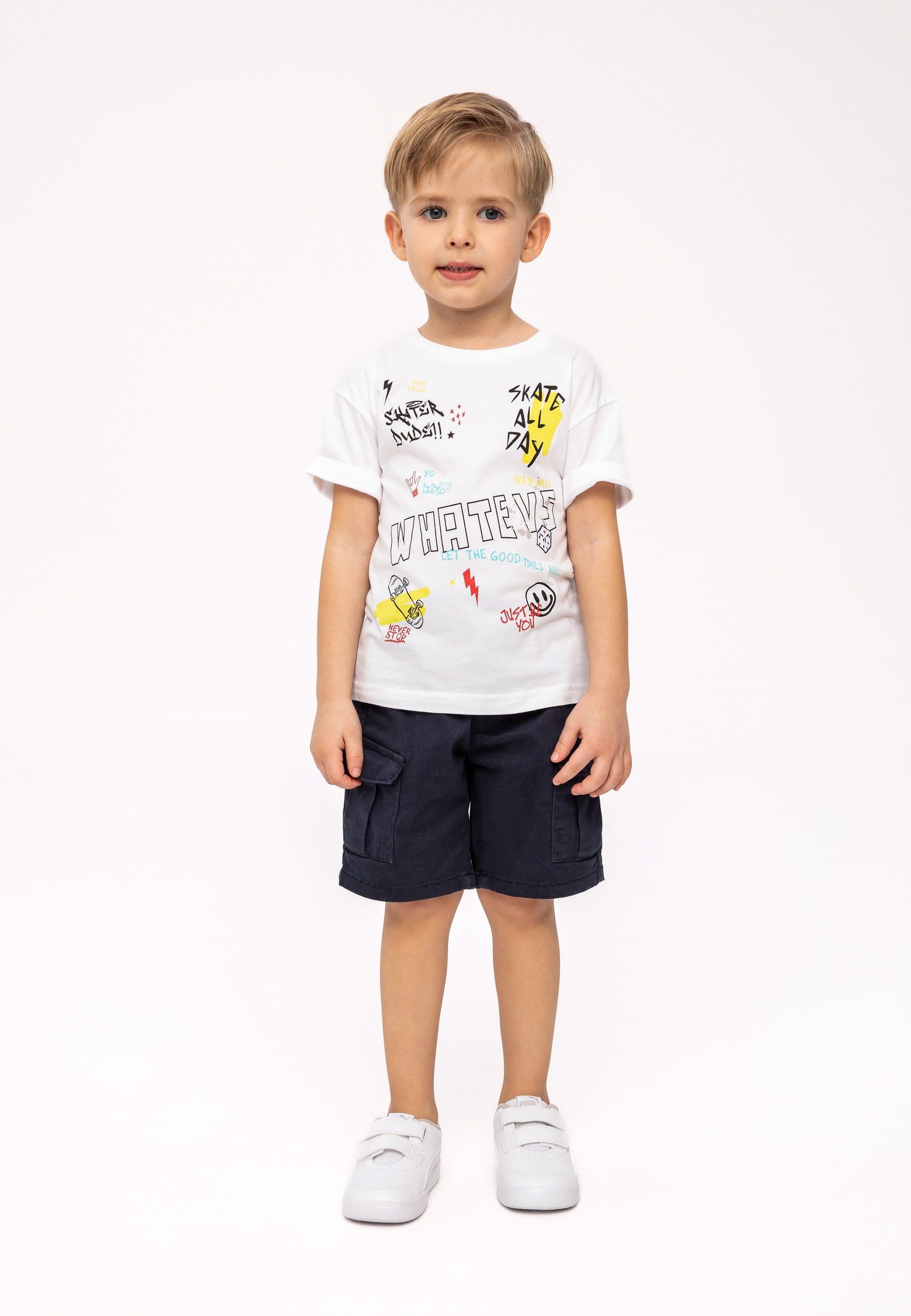 Skateboard Graphic T-Shirt, White, Short Sleeve - 1