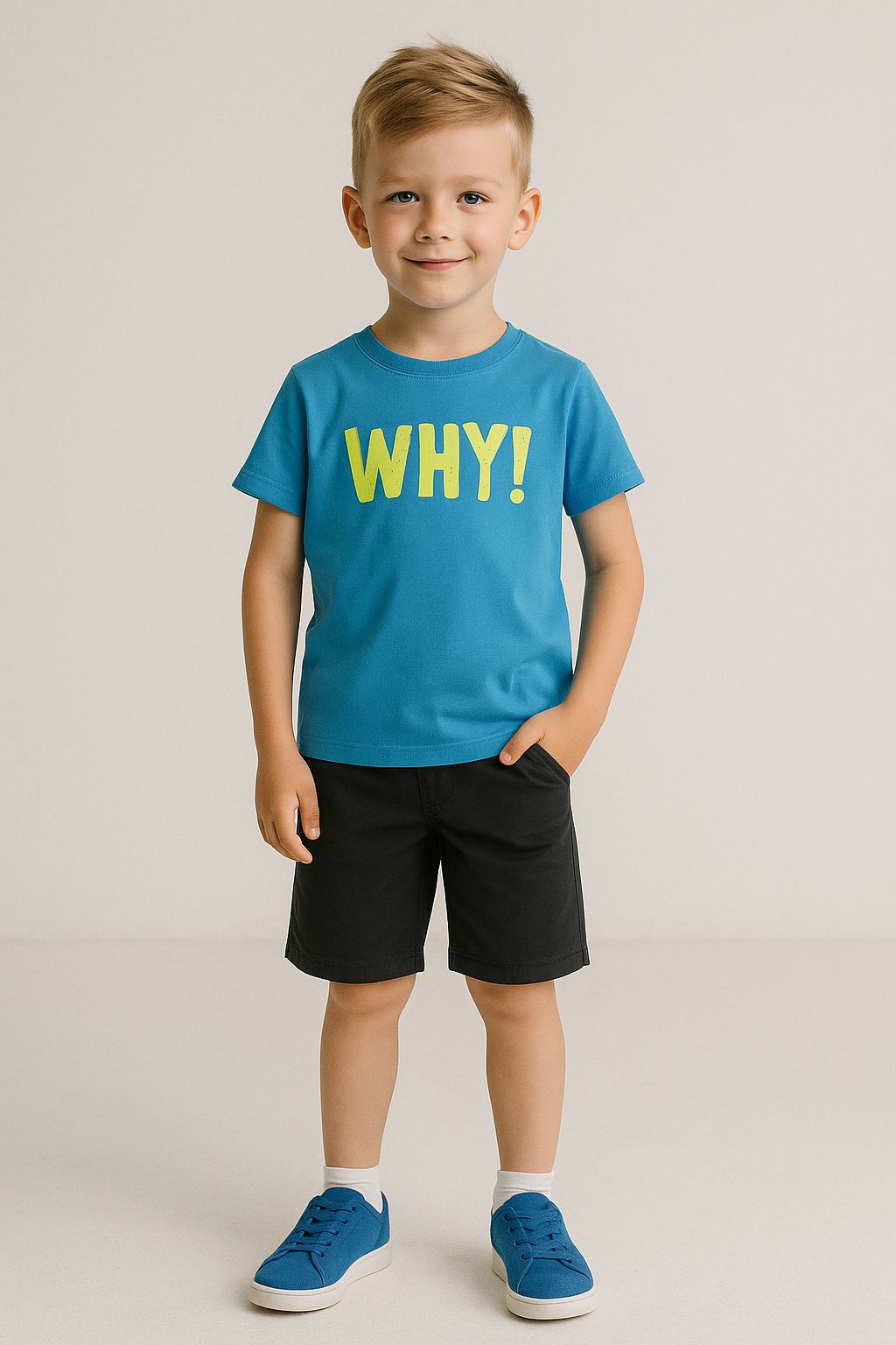 Short Sleeve T-Shirt, WHY! Print, Turquoise - 1