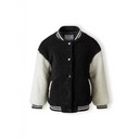 Black cream shearling baseball jacket with snap closure black, white stripes