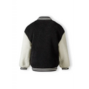 Black cream shearling baseball jacket with snap closure black, white stripes