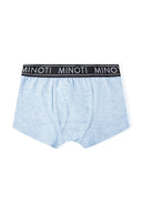 Light blue heathered cotton bokserki chłopięce with black elastycznym pasem and Minoti branding