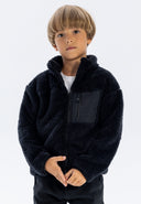 Boys navy sherpa fleece zip jacket with chest pocket