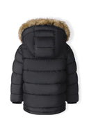 Boys black jacket with fleece lining and detachable fur hood