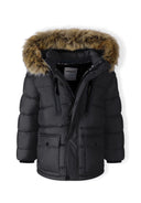 Boys black jacket with fleece lining and detachable fur hood