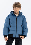 Boys blue padded jacket with hood and zipped pockets