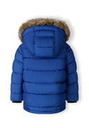 Boys cobalt blue jacket with fleece lining and detachable fur hood