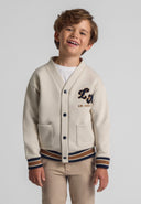 Boys buttoned sweatshirt with cream color and chest applique
