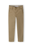 Khaki slim-fit boys chino trousers with button closure and belt loops