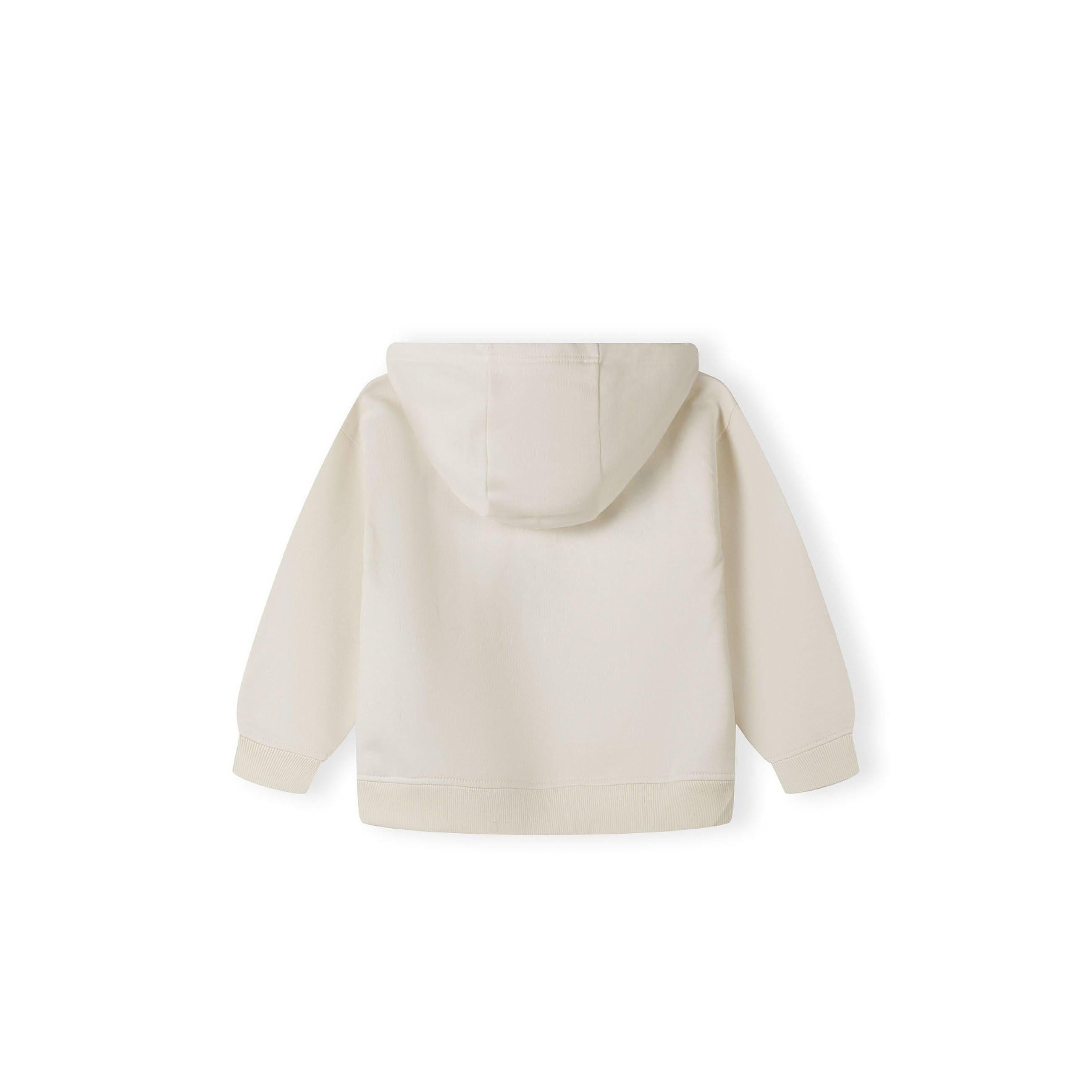 Back view of cream hoodie showing plain design with hood detail on white background