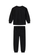 Boys crew neck sweatshirt and joggers set black 3-14y in soft fabric with ribbed neckline and elastic waist for comfort. 
