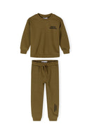 Boys crew neck sweatshirt and joggers set elasticated brown 3-14y. Soft brown crew neck sweatshirt with matching joggers featuring elastic waistband.