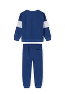 Boys crew neck sweatshirt and joggers set with print cobalt blue 3-14y in lightweight fleece featuring contrasting white inserts. 