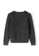 Boys dark gray ribbed knit sweater with raglan sleeves in acid wash black