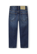 Boys denim jeans in dark blue with distressed patch and subtle thigh fading