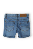 Boys denim shorts in light wash with rolled cuffs and leather patch