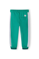 Boys fleece jogpant in applique dark green with teal joggers and white stripes