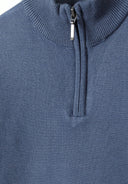 Boys half zip blue jumper with ribbed cuffs and collar