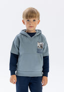 Boys hoodie in gray and navy with double layer sleeve and skate skill patch