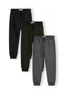 Boys joggers three pack with ribbed cuffs drawcord in black, olive, gray