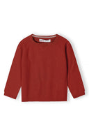 Rust red boys jumper knitted crew neck with ribbed cuffs