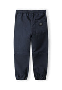 Boys knitted cargo trousers with adjustable drawcord navy 3-14y, featuring elastic waistband and side cargo pockets for utility.