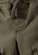 Boys knitted cargo trousers elastic waistband khaki 3-14y featuring an adjustable drawcord and soft cotton texture.