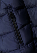 Boys navy blue hooded puffer jacket with reflective print