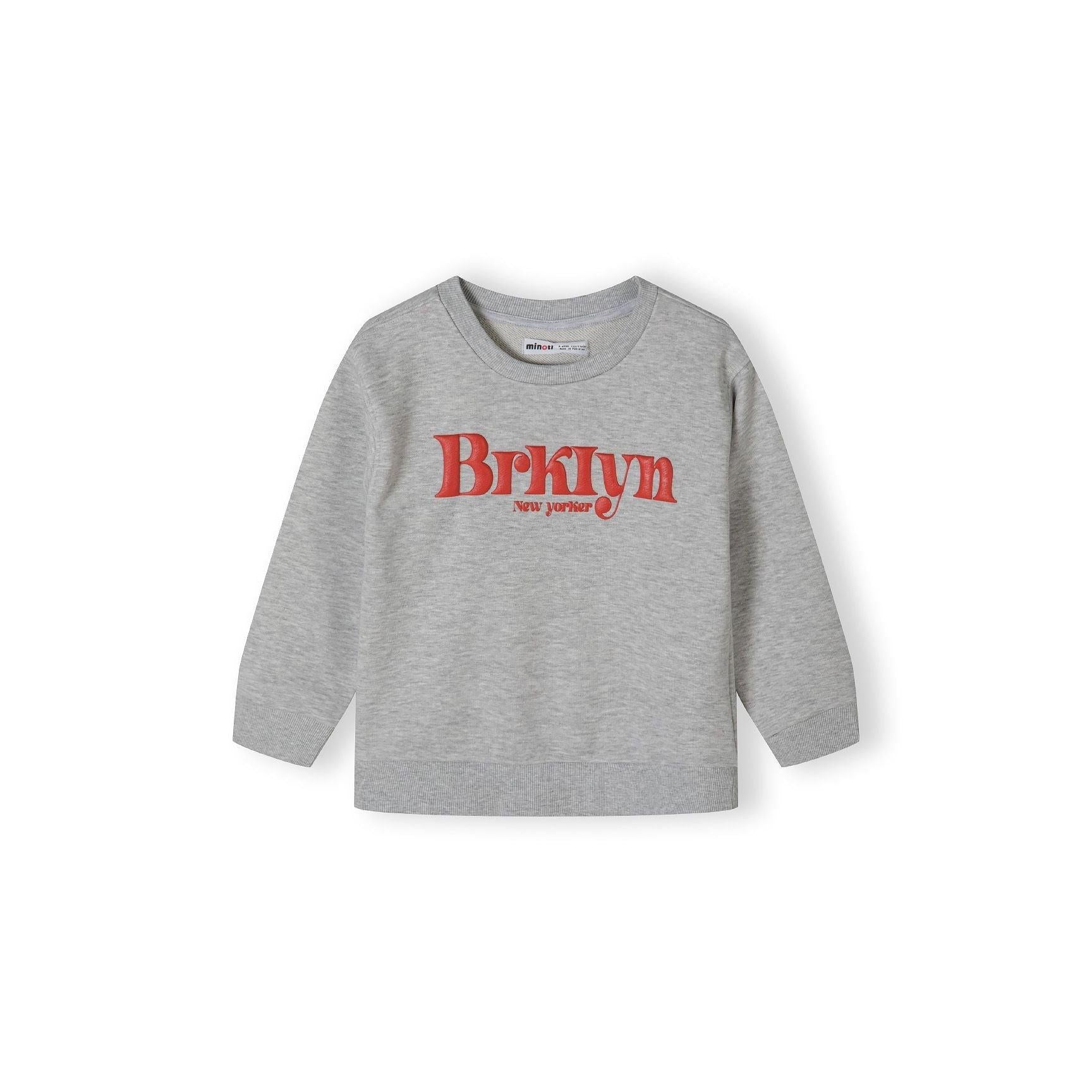 Back view of grey crew neck sweatshirt laid flat showing plain grey design with ribbed neckline and cuffs