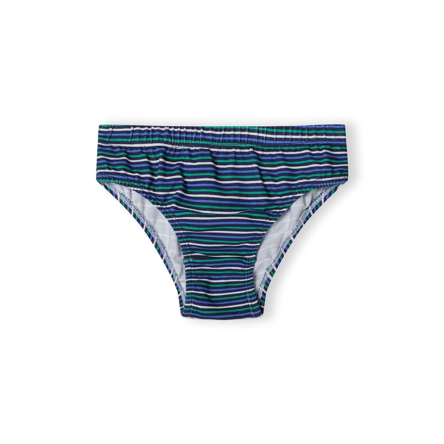 Single navy blue brief with colorful space print featuring green planets, rockets, aliens and space text on white background