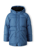 Blue boys padded jacket with hood and black inner lining