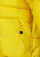 Bright yellow boys padded jacket with quilted stitching, hood, and black trim