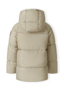 Beige boys padded jacket with quilted hood and raglan sleeves