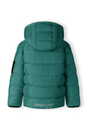 Boys padded jacket in teal with quilted design and hood