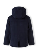 Boys padded navy wool duffle coat with bicolor quilted lining