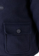 Boys padded navy wool duffle coat pocket with button and stitching