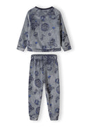Boys pyjama set in gray plush with space theme of planets, stars, rockets
