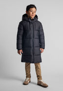 Boys grey long coat with fleece lining and zipped pockets